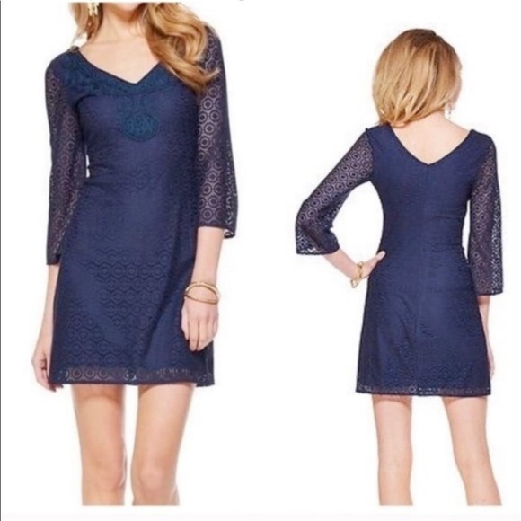 Lilly Pulitzer Alden Lace Tunic Dress Geo Circle Knit Lace Navy Size Small NWT - Picture 1 of 6